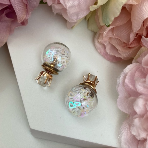 Double Stud Iridescent Heart Confetti Earrings - Picture 7 of 16